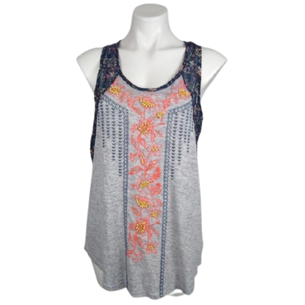 Miss Me Embroidered Beaded Boho Floral Tank Top M - Picture 11 of 11